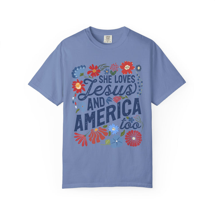 Unisex Floral Jesus & America T-Shirt | Faith-Inspired Tee, Patriotic Gift, Casual Wear, Summer Outfit, Christian Pride