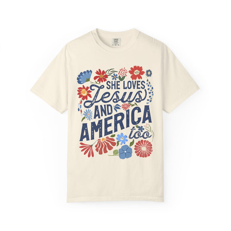 Unisex Floral Jesus & America T-Shirt | Faith-Inspired Tee, Patriotic Gift, Casual Wear, Summer Outfit, Christian Pride