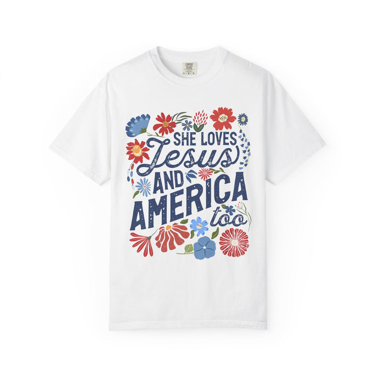 Unisex Floral Jesus & America T-Shirt | Faith-Inspired Tee, Patriotic Gift, Casual Wear, Summer Outfit, Christian Pride