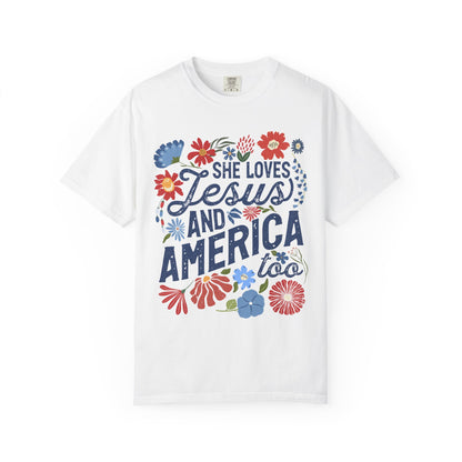 Unisex Floral Jesus & America T-Shirt | Faith-Inspired Tee, Patriotic Gift, Casual Wear, Summer Outfit, Christian Pride