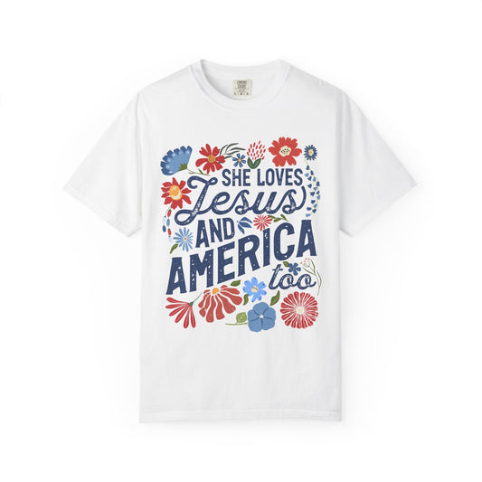 Unisex Floral Jesus & America T-Shirt | Faith-Inspired Tee, Patriotic Gift, Casual Wear, Summer Outfit, Christian Pride