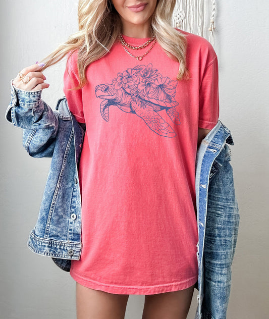Hibiscus Turtle Boxy Shirt